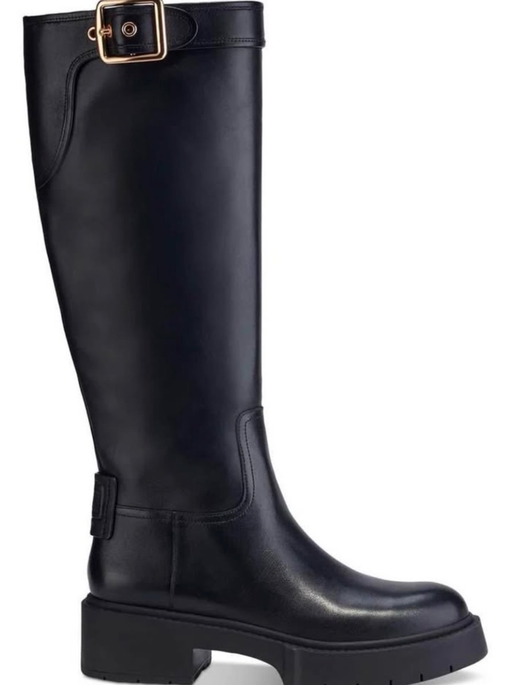 Coach Black Leather Over-The-Knee Boots with Gold Buckle
